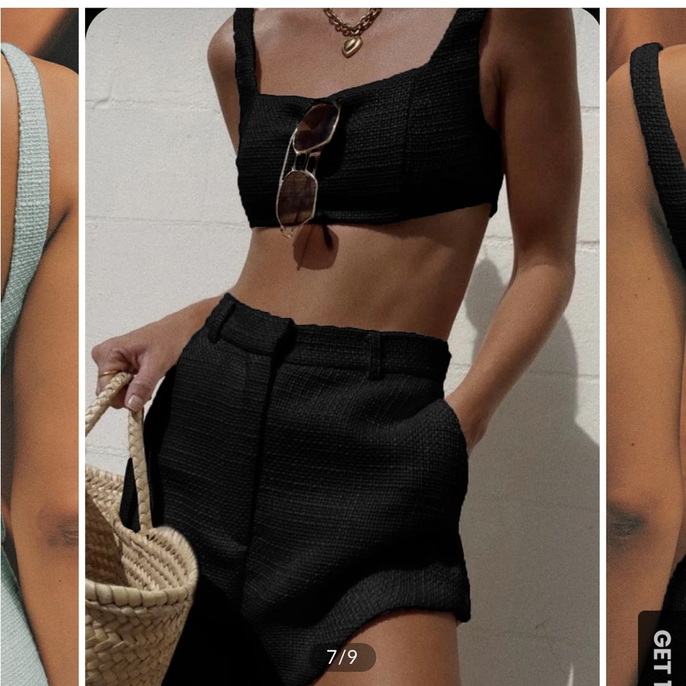 Tweed Backless Plain Shorts ~black